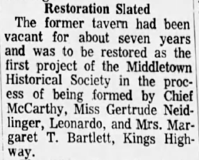 First newspaper mention of Middletown Historical Society
